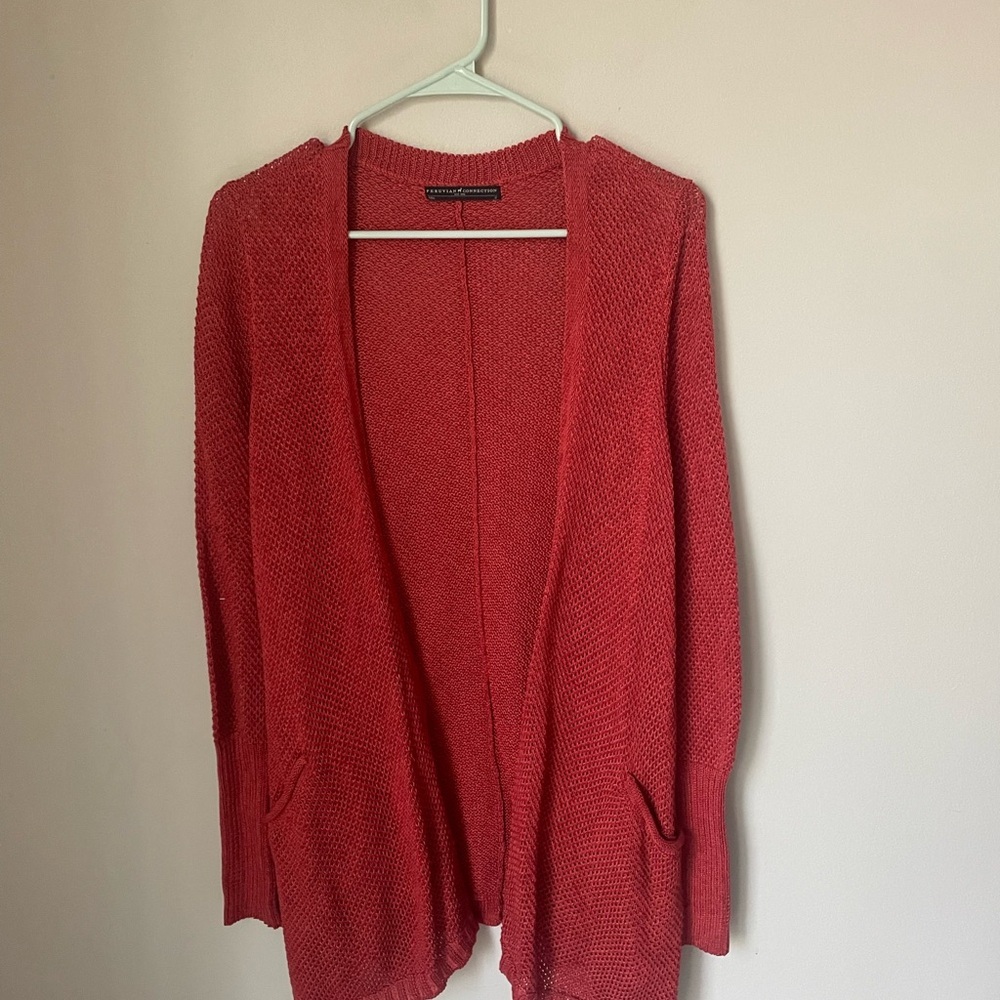 Peruvian Connection Pima Cotton Vibrant Red Cardigan Size Small